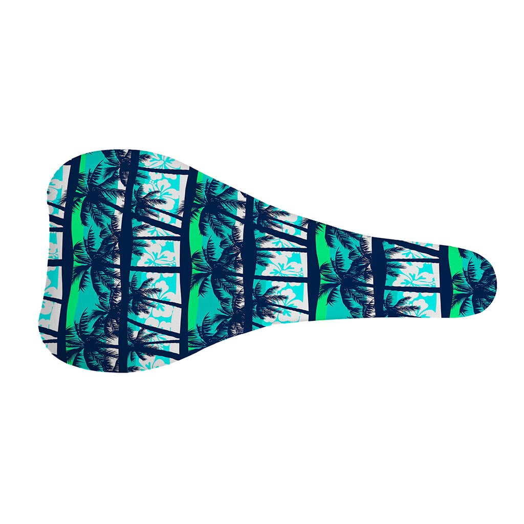 Blue Hibiscus Palm Tree Pattern Print Bicycle Seat Cover