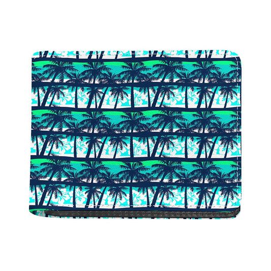 Blue Hibiscus Palm Tree Pattern Print Bifold Wallet