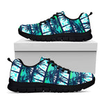 Blue Hibiscus Palm Tree Pattern Print Black Running Shoes