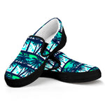 Blue Hibiscus Palm Tree Pattern Print Black Slip On Sneakers