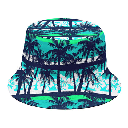 Blue Hibiscus Palm Tree Pattern Print Bucket Hat