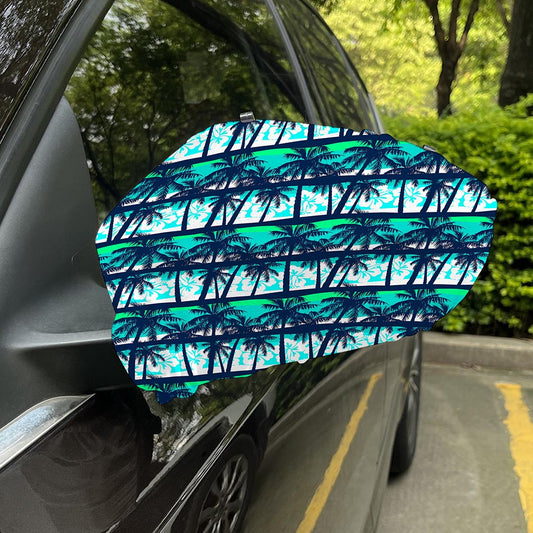 Blue Hibiscus Palm Tree Pattern Print Car Side Mirror Covers