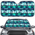 Blue Hibiscus Palm Tree Pattern Print Car Windshield Sun Shade