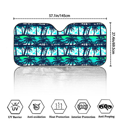 Blue Hibiscus Palm Tree Pattern Print Car Windshield Sun Shade