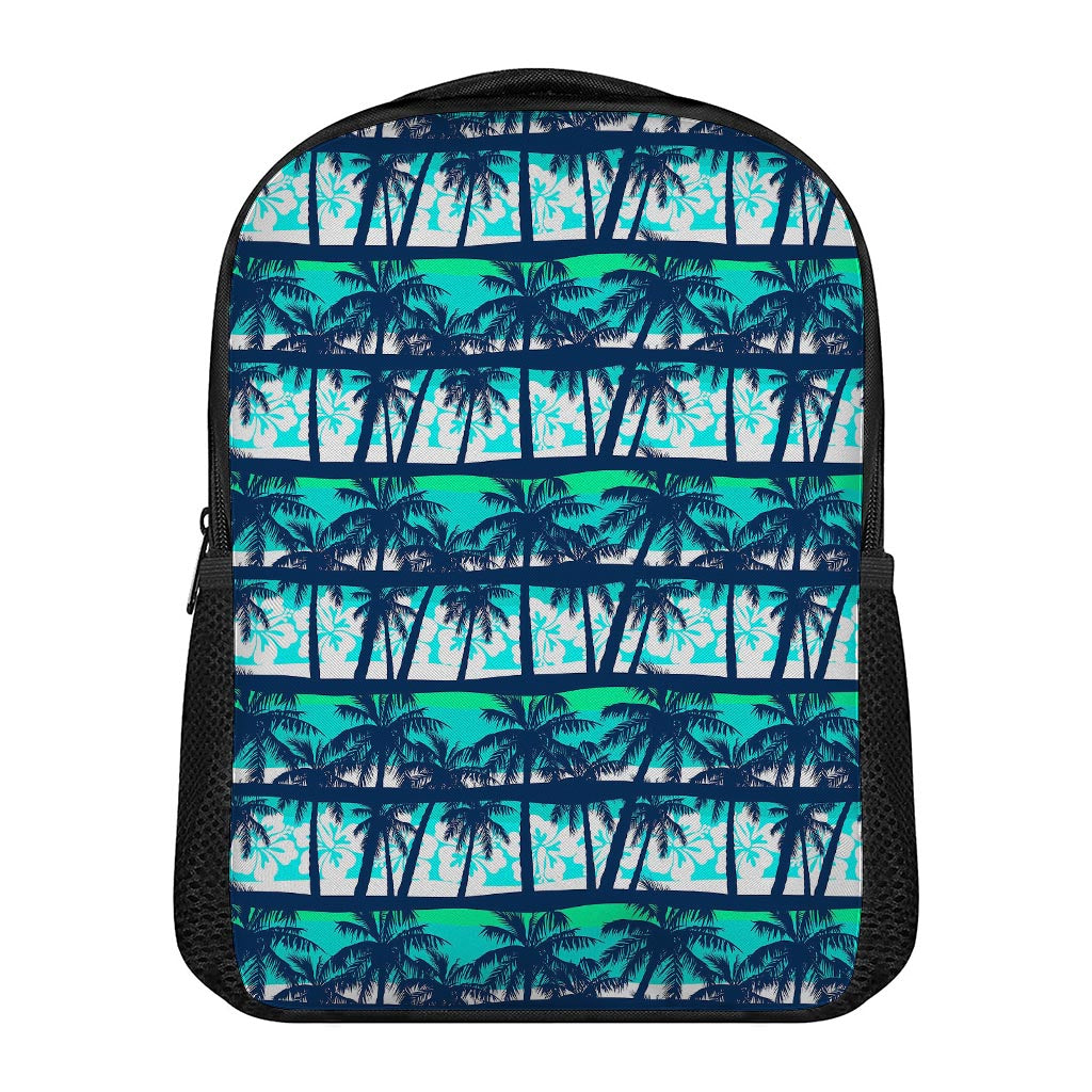 Blue Hibiscus Palm Tree Pattern Print Casual Backpack