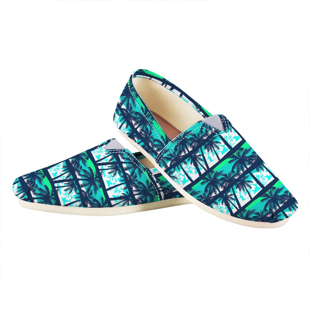 Blue Hibiscus Palm Tree Pattern Print Casual Shoes