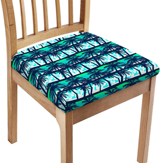 Blue Hibiscus Palm Tree Pattern Print Chair Cushion Cover