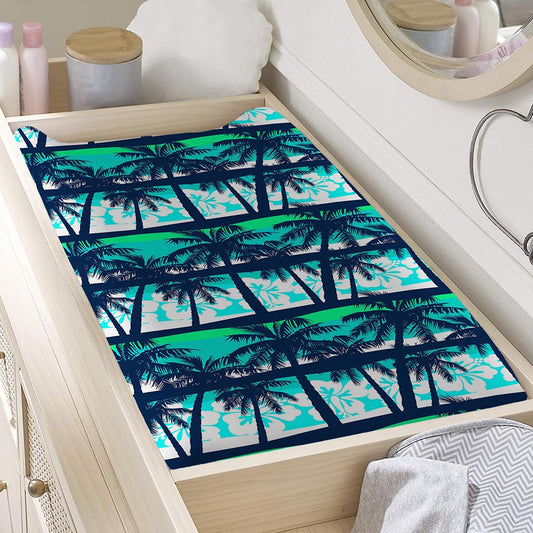 Blue Hibiscus Palm Tree Pattern Print Changing Pad Cover