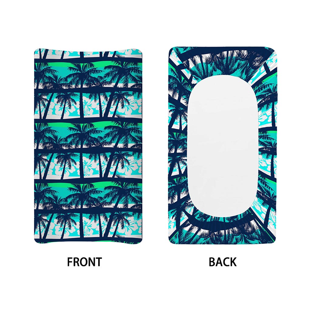 Blue Hibiscus Palm Tree Pattern Print Changing Pad Cover