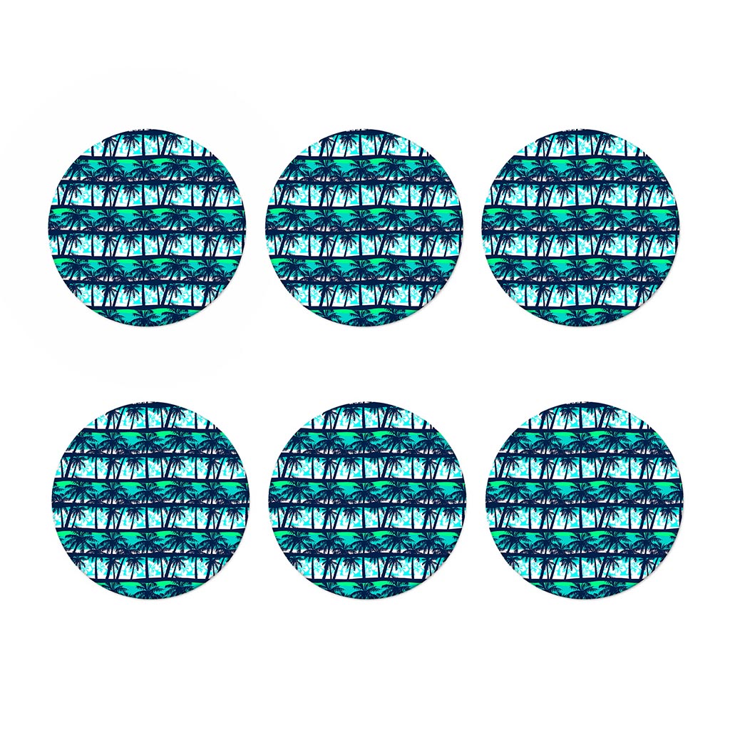 Blue Hibiscus Palm Tree Pattern Print Coaster Set