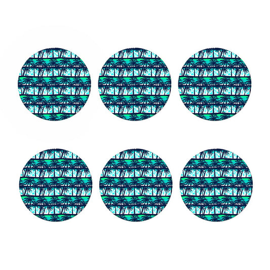 Blue Hibiscus Palm Tree Pattern Print Coaster Set