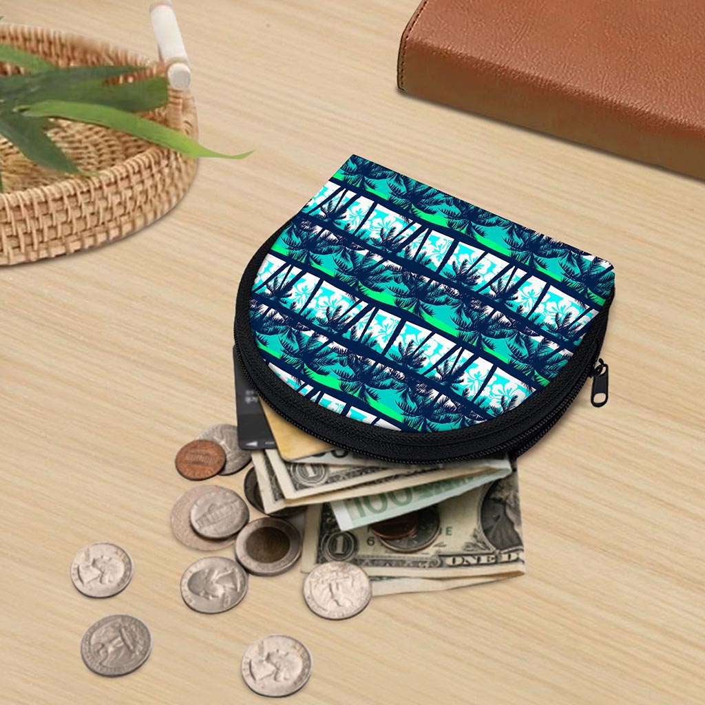 Blue Hibiscus Palm Tree Pattern Print Coin Purse