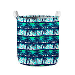 Blue Hibiscus Palm Tree Pattern Print Collapsible Laundry Basket