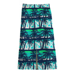 Blue Hibiscus Palm Tree Pattern Print Cotton Front Slit Maxi Skirt