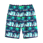 Blue Hibiscus Palm Tree Pattern Print Cotton Shorts