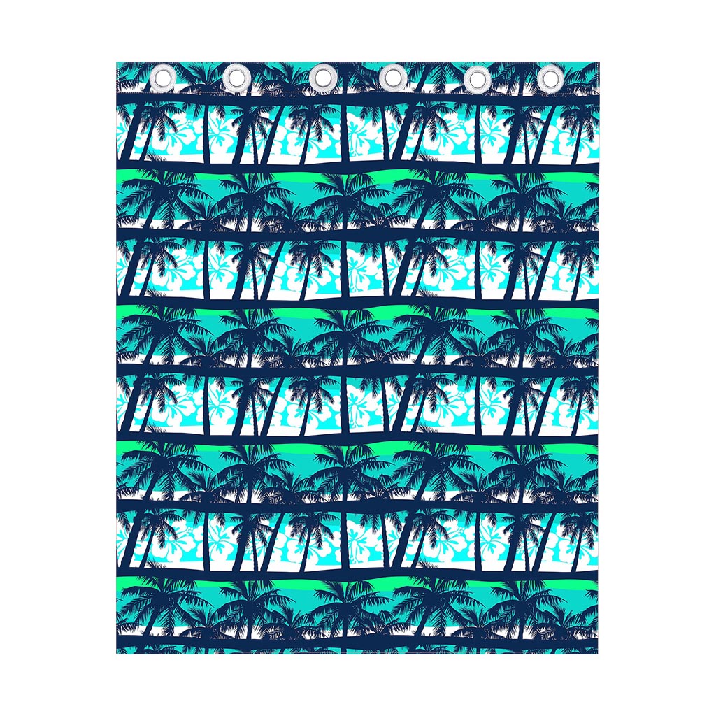Blue Hibiscus Palm Tree Pattern Print Curtain