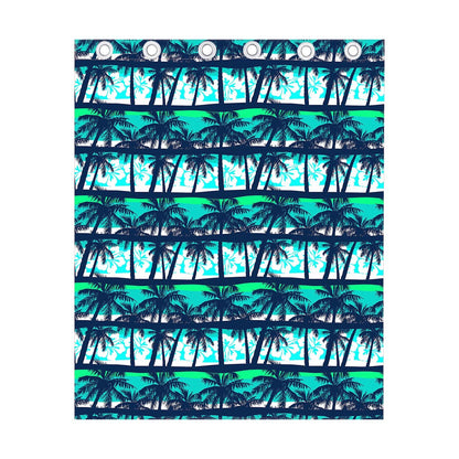Blue Hibiscus Palm Tree Pattern Print Curtain