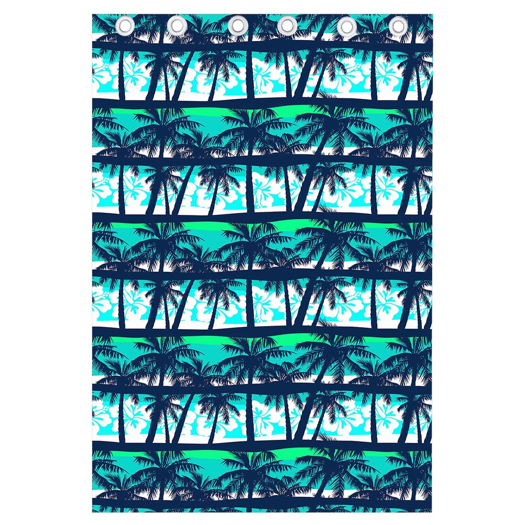 Blue Hibiscus Palm Tree Pattern Print Curtain