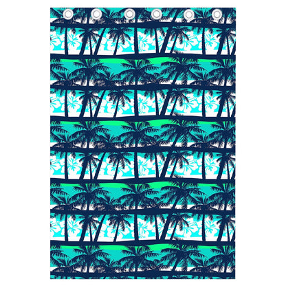 Blue Hibiscus Palm Tree Pattern Print Curtain