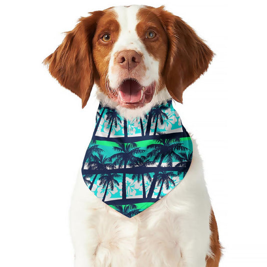 Blue Hibiscus Palm Tree Pattern Print Dog Bandana