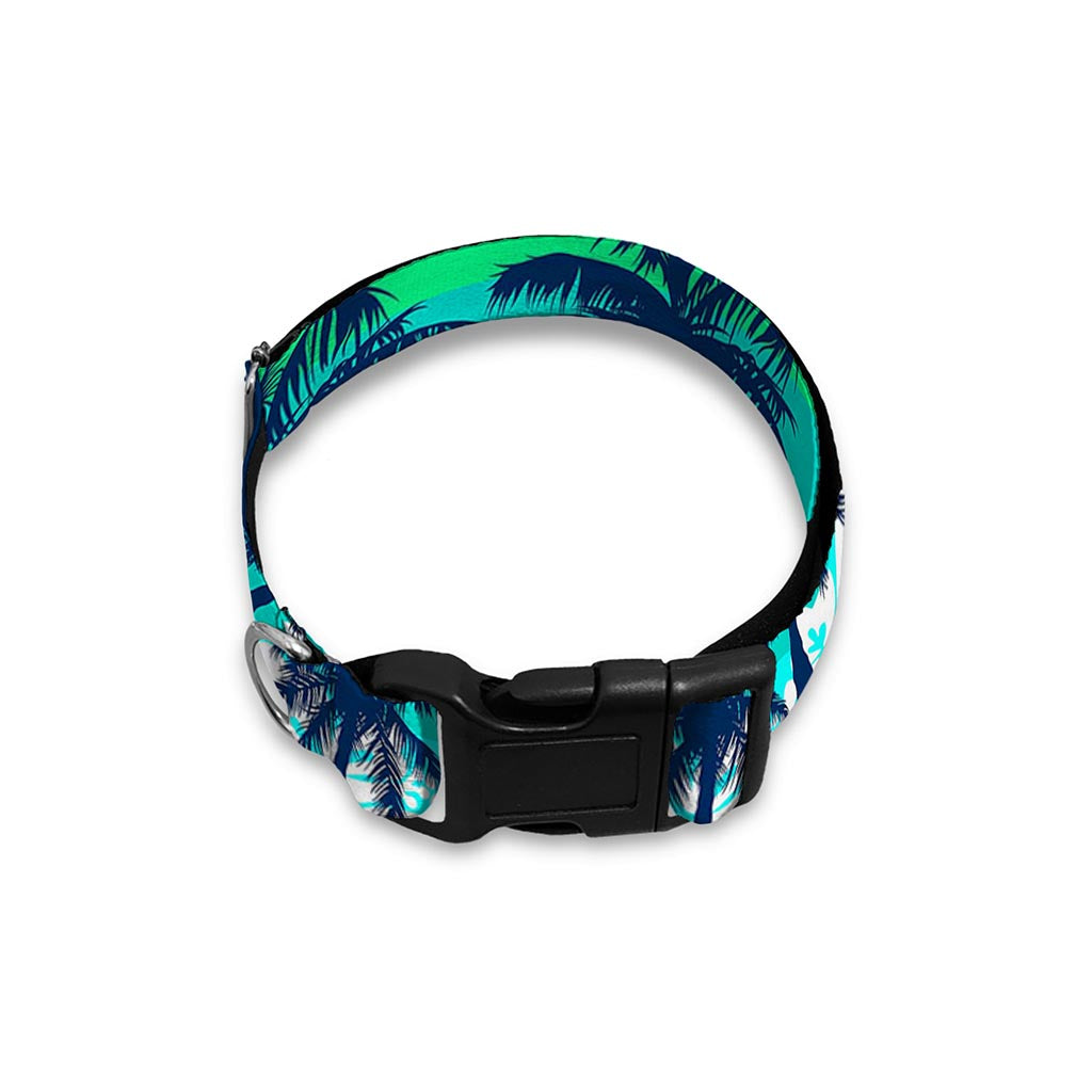 Blue Hibiscus Palm Tree Pattern Print Dog Collar