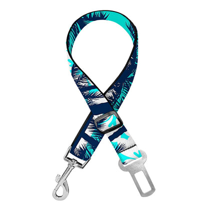 Blue Hibiscus Palm Tree Pattern Print Dog Seat Belt