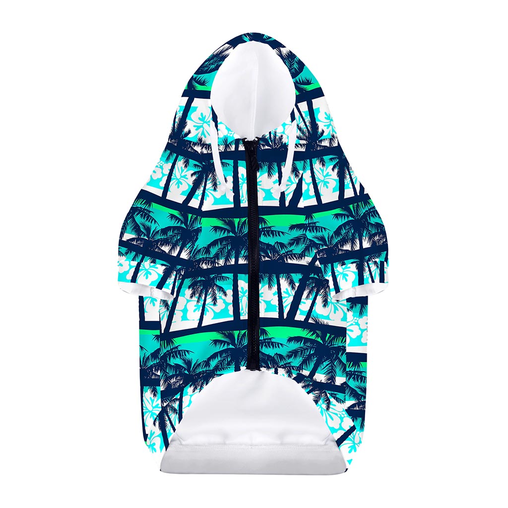 Blue Hibiscus Palm Tree Pattern Print Dog Zip Up Hoodie
