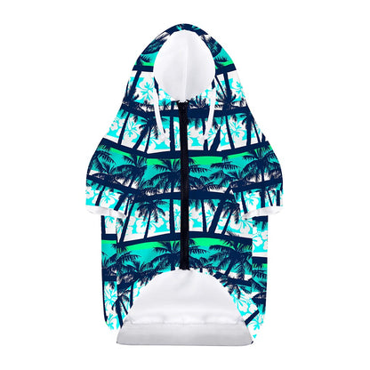 Blue Hibiscus Palm Tree Pattern Print Dog Zip Up Hoodie