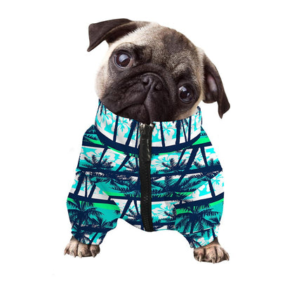Blue Hibiscus Palm Tree Pattern Print Dog Zip Up Jacket