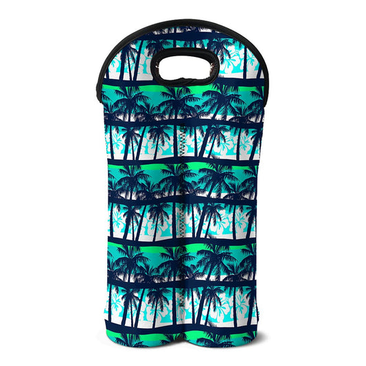 Blue Hibiscus Palm Tree Pattern Print Double Neoprene Wine Tote