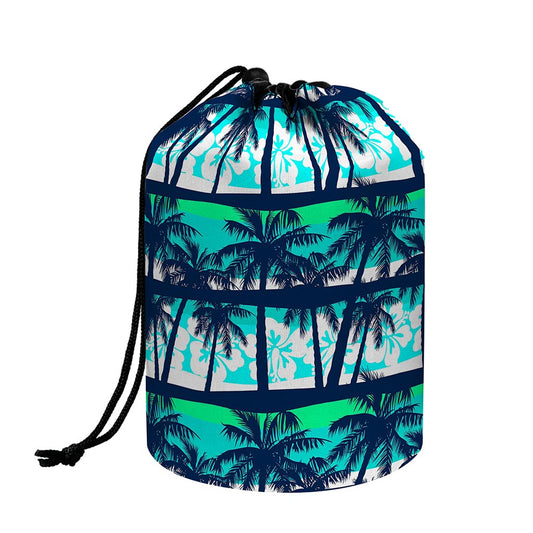 Blue Hibiscus Palm Tree Pattern Print Drawstring Makeup Bag