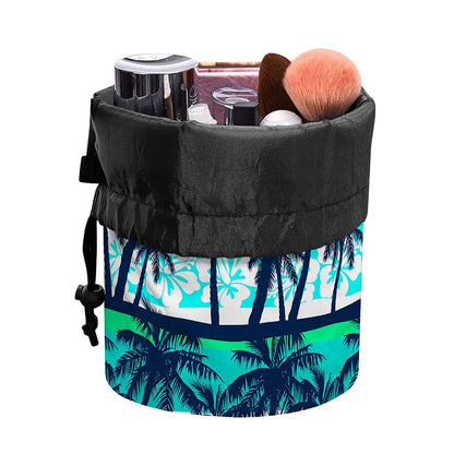 Blue Hibiscus Palm Tree Pattern Print Drawstring Makeup Bag