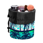 Blue Hibiscus Palm Tree Pattern Print Drawstring Makeup Bag
