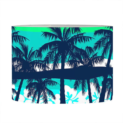 Blue Hibiscus Palm Tree Pattern Print Drum Lamp Shade
