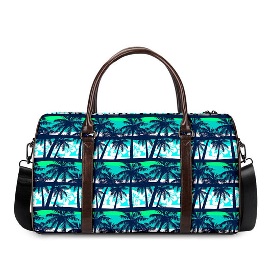 Blue Hibiscus Palm Tree Pattern Print Duffle Bag