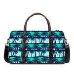 Blue Hibiscus Palm Tree Pattern Print Duffle Bag