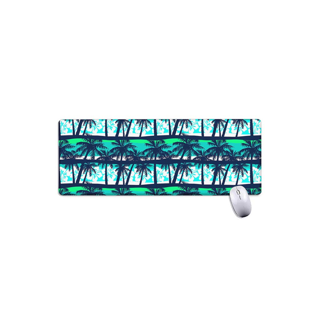 Blue Hibiscus Palm Tree Pattern Print Extended Mouse Pad