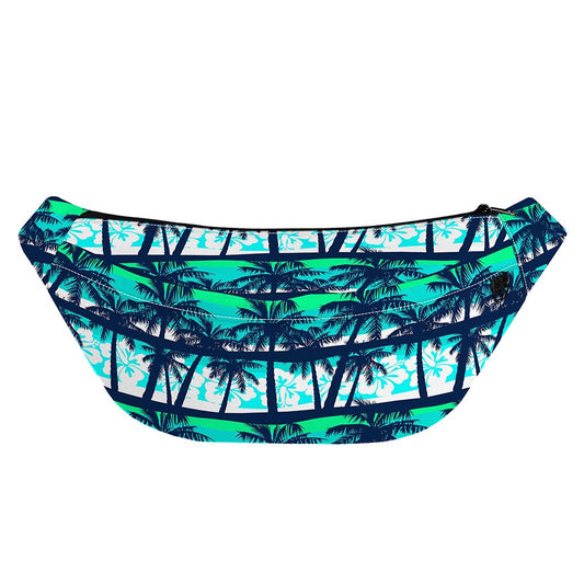 Blue Hibiscus Palm Tree Pattern Print Fanny Pack