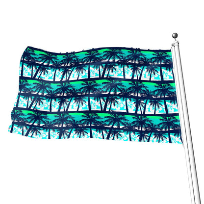 Blue Hibiscus Palm Tree Pattern Print Flag