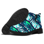 Blue Hibiscus Palm Tree Pattern Print Flat Ankle Boots