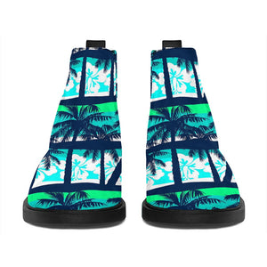 Blue Hibiscus Palm Tree Pattern Print Flat Ankle Boots