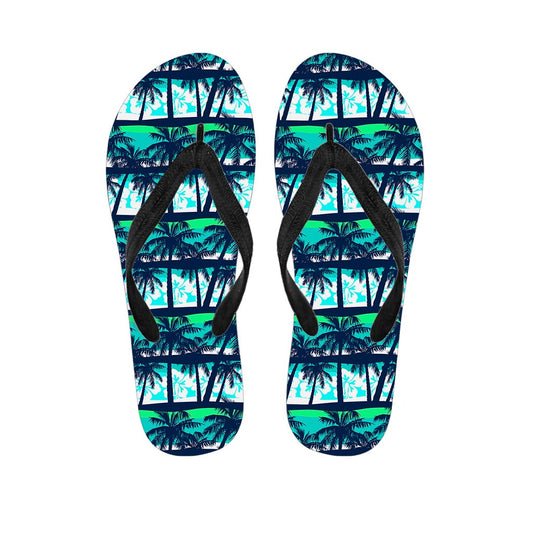 Blue Hibiscus Palm Tree Pattern Print Flip Flops