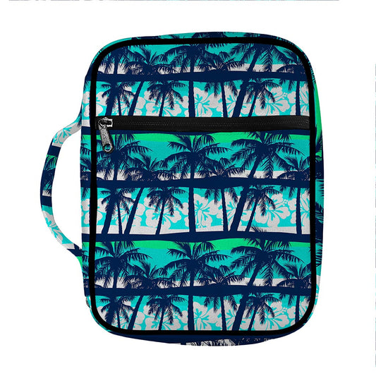 Blue Hibiscus Palm Tree Pattern Print Front Pocket Bible Bag