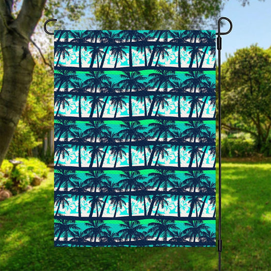 Blue Hibiscus Palm Tree Pattern Print Garden Flag