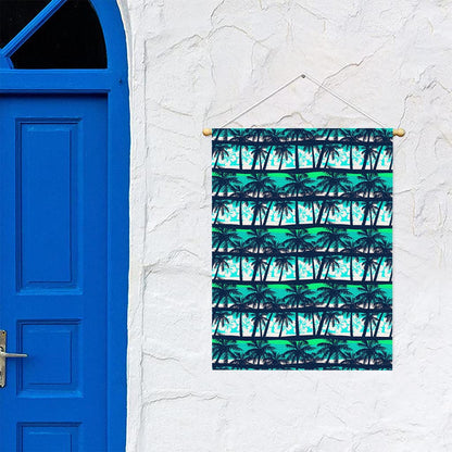 Blue Hibiscus Palm Tree Pattern Print Garden Flag