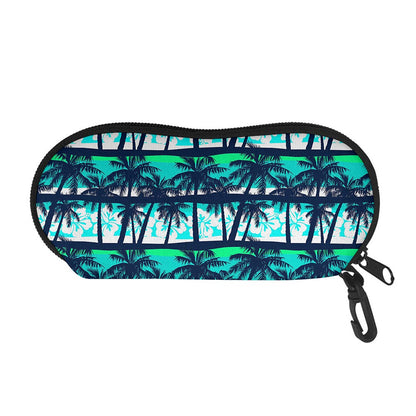 Blue Hibiscus Palm Tree Pattern Print Glasses Case