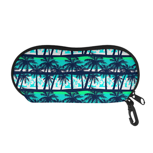 Blue Hibiscus Palm Tree Pattern Print Glasses Case