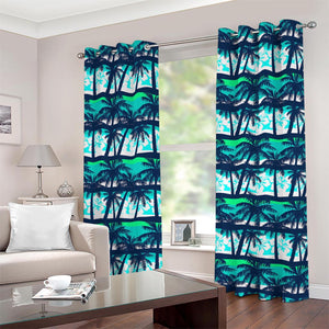 Blue Hibiscus Palm Tree Pattern Print Grommet Curtains