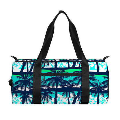 Blue Hibiscus Palm Tree Pattern Print Gym Bag
