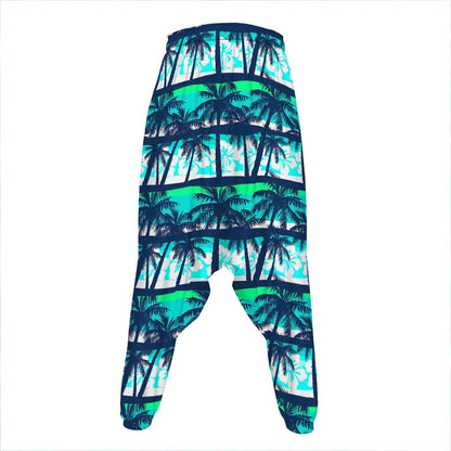 Blue Hibiscus Palm Tree Pattern Print Hammer Pants